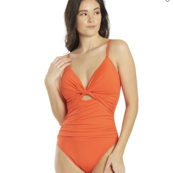 La Blanca Push Up One Piece Bathing Suit Vibrant Orange Swim Wear Size 14 - Picture 1 of 15